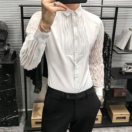 Sexy Tassels Groomsman Shirt Long Sleeve Lace Party Bar Casual Spring Autumn Outdoor Collared Dance Korean Men Blouses 240312