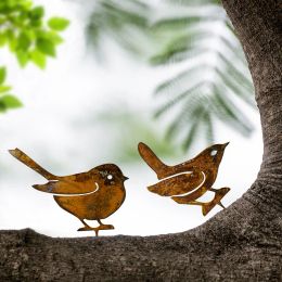 Sculptures 4pcs/set Rusty Metal Bird Ornament Iron Crafts Bird Shaped Art Silhouette Sculpture Outdoor Garden Fence Decoration