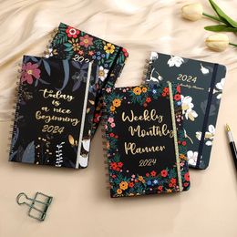 Coil Notebook A5 Week Plan Flower Series Calendar English Diary Agenda Planner Notepad 2024 Notebooks School 240311