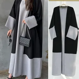 Ethnic Clothing Fashion Patchwork Loose Robe Women Muslim Elegant Cardigan Set Arab Inner Dress Islamic Abaya 2 Piece