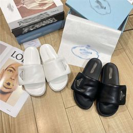 designer sandals plada casual slippers Available P Triangle Brand Bread Slippers Straight Leather Flat Bottom Sandals