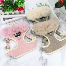 Harnesses Warm Dog Cat Harness Leash Set Soft Fur Collar Adjustable Pet Vest Harnesse For Small Medium Large Dogs Cats Snack Bag Chihuahua