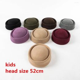 Berets 202401-hh3025A Ins Chic Classic Winter Wool Felt Ring Crown Solid Children Boy Girl Beret Hat Kids Leisure Painter