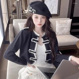 Women's Knits O Neck Contrast Colors Double Breasted Cardigan Sweater Autumn Winter Fashionable Temperament