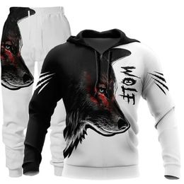 Wolf 3d Printed Hoodie Pants Suit Male Autumn and Winter Casual Sweashirt Pullover Men Tracksuit Set Fashion Men's Clothing Suit