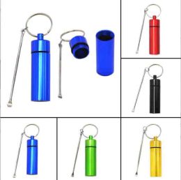 5.5cm Height Metal Bottle Pill Case Box Smoking Accessories Tool spoon earpick 5 Colours Snuff Dispenser Bullet Rocket Snorter sniff LL