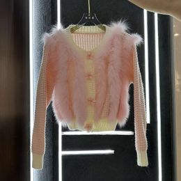 Korean 2023 Autumn/Winter New Version Of Celebrity, True Fox Hair, Reduced Age, Fragrant Wind, Contrast Knitted Cardigan, Fur Coat, Female 5644