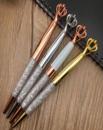 NEW Diamond Crown Ballpoint Pens Classical Colour Rosegold Silver Gold Metal Pen with Bling Little Crystal Student Writing Gift9004019
