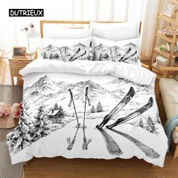 Set Skiing Bedding Set Duvet Cover Set 3d Bedding Digital Printing Bed Linen Queen Size Bedding Set Fashion Design Sheer Curtains