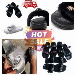 2024 Designer Sandals Women Leather Casual Shoes Roman Sandals Flat Heel Diamond Woven Buckle Slippers GAI Luxury Sandals black