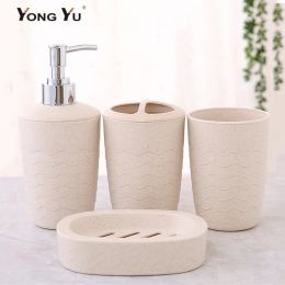 Holders 4Pcs/Set Bathroom Accessories Wheat Straw EcoFriendly Soap Dish Dispenser Bottle Washroom Toothbrush Holder Cup Suit