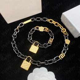 Moda ouro bloqueio pingente colar pulseira designer medusa conjuntos de jóias para mulheres presentes de aniversário romântico hiphop jóias com caixa -7