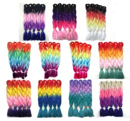 Kanekalon Four Tone Braiding Hair Extensions Purple Pink Red Blue Blonde Ombre Jumbo Crochet Braids Hair 24 inch 100g1295417