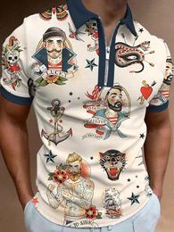 Mens Vintage Sailor 3D Print Polo Shirt Tattoo 240228