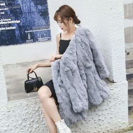 New 2024 Haining Winter Product Otter Rabbit Fur Grass Coat Women's Mid Length Slim Fit Round Neck 9/4 Sleeve 5736