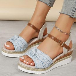 Sandals Ladies Bow Knot Summer Fashion Open Toe Buckle Wedge Heel Casual Women's Shoe 2024 Shoes