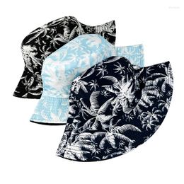 Berets Cap Male 2024 Unisex Fashion Summer Reversible Black White Coconut Tree Printed Fisherman Caps Bucket Hats Men Women