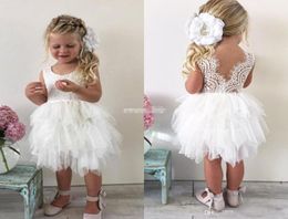 Cute Boho Wedding Flower Girl Dresses for Toddler Infant Baby White Lace Ruffles Tulle Jewel Neck 2017 Cheap Little Child Formal P7833289