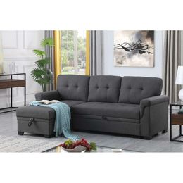 Lucca 84" Dark Grey Linen Reversible Sleeper Sectional Sofa with Storage Chaise Stocked the US, Delivered in 5 Days.