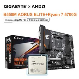 GIGABYTE B550M AORUS ELITE Motherboard + AMD Ryzen 7 5700G R7 5700G CPU Motherboard Set Processor Socket AM4 DDR4 128GB Desktop