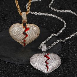 Hip Hop Jewellery Copper Set Zircon Heart Trendy Brand Personalised Male and Female Couple Heartbreak Pendant Necklace