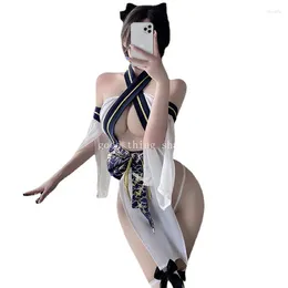 Stage Wear Cosplay Anime Events Underwear Sexy Backless Lingerie Women Game Uniform Kimono Set Split Neckline Maid Erotic Bodysuit
