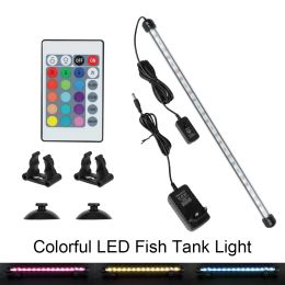 Aquariums Remote Control Aquatic Air Bubble Lights Fish Tank Light Bar Eu Plug Waterproof 5050 Rgb Led 28cm 48cm Aquarium Submersible Lamp