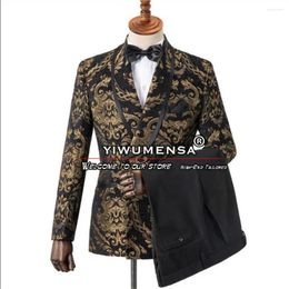 Men's Suits Vintage Jacquard Men Double Breasted Jacket Vest Pants 3 Pieces Formal Groom Wedding Tuxedos Dinner Party Man Clothing