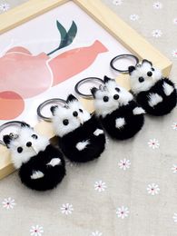 10pcs/lots Cute Real Genuine Mink Fur Panda Bear Bag Charm Keychain Purse Car Phone Pendant Kids Toys Gift