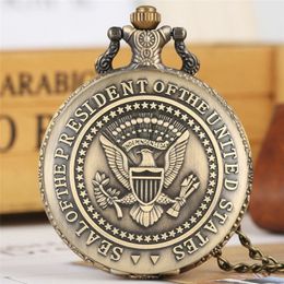 Retro Watches Seal of President The United States America White House Donald Trump Quartz Pocket Watch Art Collections for Men Wom270m