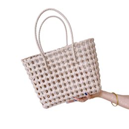 Straw Woven Fashion Holiday Style Casual Picnic Portable Handmade Woven Candy Color Beach Bag Hollow Vegetable Basket