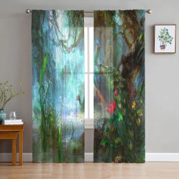 Curtains Animal Peacock Forest Stone Tulle Sheer Window Curtains for Living Room Bedroom Modern Tulle Voile Curtains Drapes Decoration