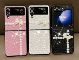 Flip5 3D Bow Beads Cases For Samsung Galaxy Z Flip 5 4 3 ZFlip5 Flip4 Bling Bowknot Glitter Sparkle Girls Women Lady Hard PC Plastic Shockproof Folding Fashion Cover