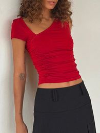 Women's T Shirts Single Shoulder Short Irregular Neckline Pleated Top Slim Fit Sleeveless Slanted Collar Vest