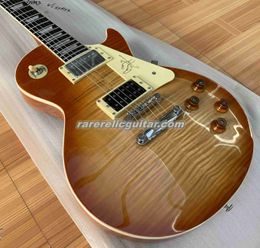 Ship Fast Jimmy Page Vos Vintage Sunburst Tiger Flame Top Light Brown 59 Electric Guitar Grover Tuners Cream Signature Pickguard Maghonay Body Chrome Hardware