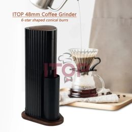 Tools ITOP Hexa48mm Coffee Grinder Conical Burrs 420 Stainless Steel Burrs Aluminum Alloy Housing Magnetic Cover&Cup Family Cafe Tool