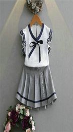 Summer Girls Clothing Sets Tshirt Skirt Cotton College style Suit Children Kids Fashion Tops Sets7457178