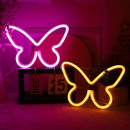 Table Lamps Butterfly Neon Light USB Or 3AAB atteryP oweredN eonL ightL EDT ableD ecorationG irlsB edroomW allD ecorationB irthdayG iftP artyF estivalA ccesso