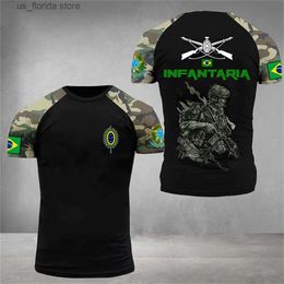 Men's T-Shirts Brazilian Army Mens T-Shirt Veteran Print Summer O-Neck Short Slve Military T Shirt Strt Cool Top Mens Large Size Clothing Y240314