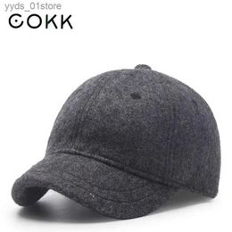 Ball Caps COKK Baseball C Women Men Wool Knitted Short Brim Hats Outdoor Thick Warm Casual Hat Female Male Solid Color New Fashion Gorro L240314