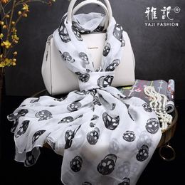 100% silk scarf shawl Hangzhou silk soft and elegant Black skull white scarf ladies long shawl spring autumn1268H
