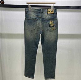 Jeans designer maschile marchio di lusso versione corretta lettera ff jeans for uomo alla moda mostro elfo slim fit high -end high -end high -end pantaloni elastici di cotone puro europeo hftb