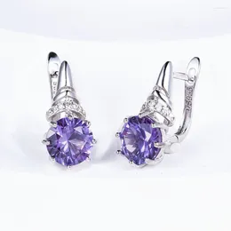 Stud Earrings Colour Changing Created Alexandrite Clasp 925 Sterling Silver 8.0mm Purple To Pink Gemstone Jewellery Women Girl