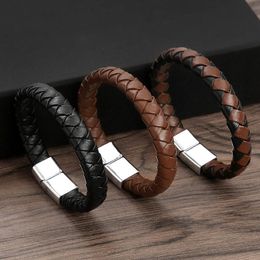 Braid Leather Bracelet Men's Magnetic Buckle Bracelets Bangle Cuff Wristband Fashion Jewelry