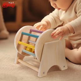 Montessori Toys for Baby Early Learning Wooden Rolling Ball Drum Listening Exercise Colour Cognition Hand-eye Coordination Train 240307