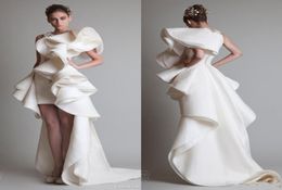 Super Fabulous Krikor Jabotian Luxury Ruffles High Low Silk Like Satin Evening Dresses Zipper Back Court Train 2017 Custom Made Wo5108878