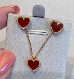 V gold material Luxury quality charm heart shape pendant necklace with red agate design in 18k rose gold plated have stamp box PS3138B