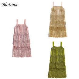 Blotona Kids Toddler Girls Slip Dress Sleeveless Tasselled Solid Colour Summer Casual Dance 18Months6Years 240228