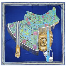 Manual Hand Rolled Twill Silk Scarf Women Colourful Saddle Print Square Scarves Echarpes Foulards Femme Wraps Bandana Hijab 90CM 90275c