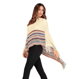 Scarves Spring Women's Luxury Knitted Poncho Cape Designer Pullover Sweaters Irregular Cloak Tassel Femme Autumn Striped Shaw217t